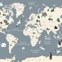 Kids Political Soft World Map with Cute Animals Wallpaper Mural