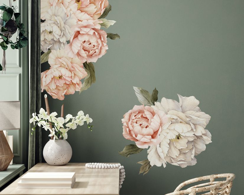 Orange White Peony Floral Boquets Wall Decal Sticker