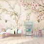Papier peint fleurs chinoises douces petits oiseaux