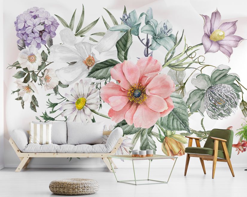 Watercolor Large Floral Bouquet Wallpaper Mural