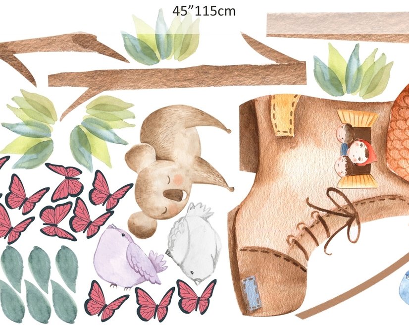 Stickers muraux maison chaussure woodland koala oiseaux enfants