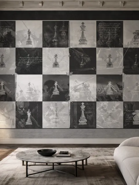 Monochrome Medieval Chessboard Historical Wallpaper Mural