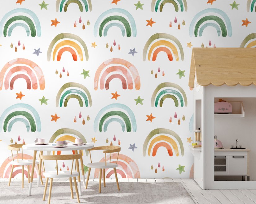 Kids Colorful Rainbow with Drops Wallpaper Mural