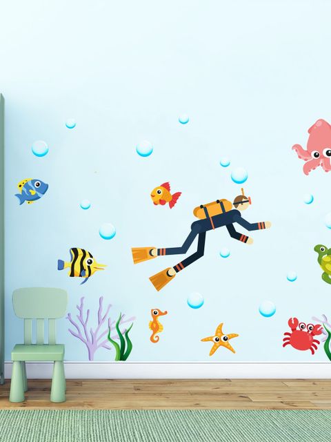 Kinder Cartoon Meer Unterwasser mit Fischmann Wandtattoo