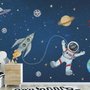 Papier peint panoramique de l'espace avec vaisseau spatial et astronaute pour les enfants