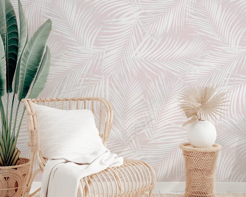 Soft Pink Palm Leaf Tropical Leaves Wallpaper Mural