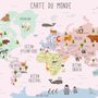  Carte éducatif en Français - Papier peint carte du monde éducative avec animaux pour enfants et bébé