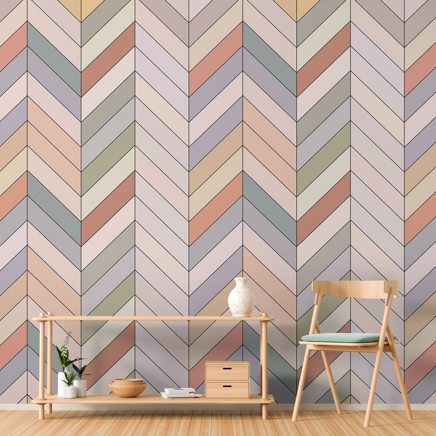 Vintage Chevron Pattern Wallpaper Mural - Peel and Stick