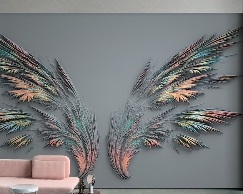3D Embossed Look Dark Wing Wallpaper Mural