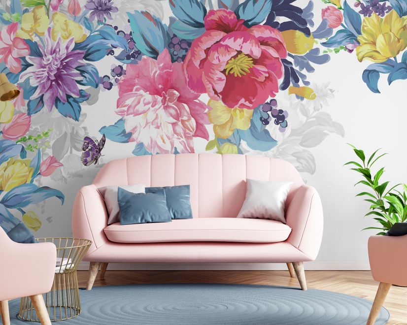 Watercolor Colorful Peony Flowers Wallpaper Mural