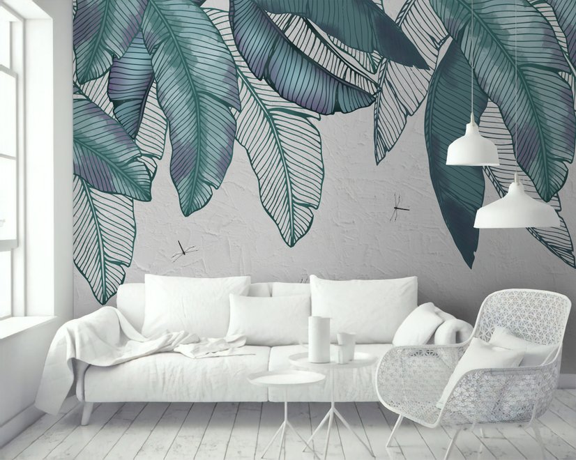 Vintage Leaves and Dragonfly Wallpaper Mural