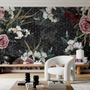 Bunte Blumen mit dunklem geometrischem Muster Fototapete