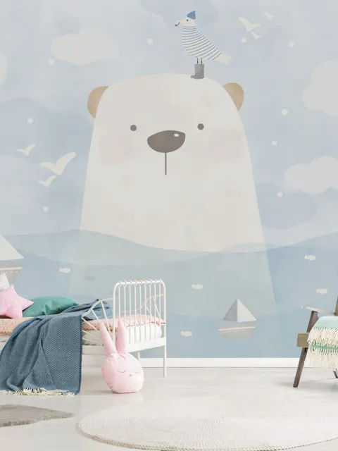 Cartoon Bear with Nightscape Wallpaper Mural