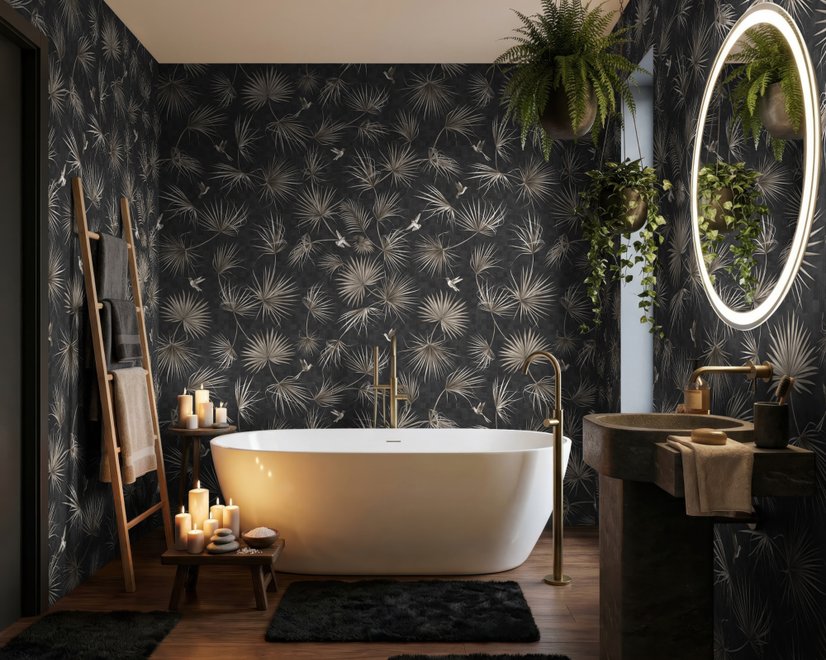 Tropical Palm Leaf and Birds Wallpaper Mural