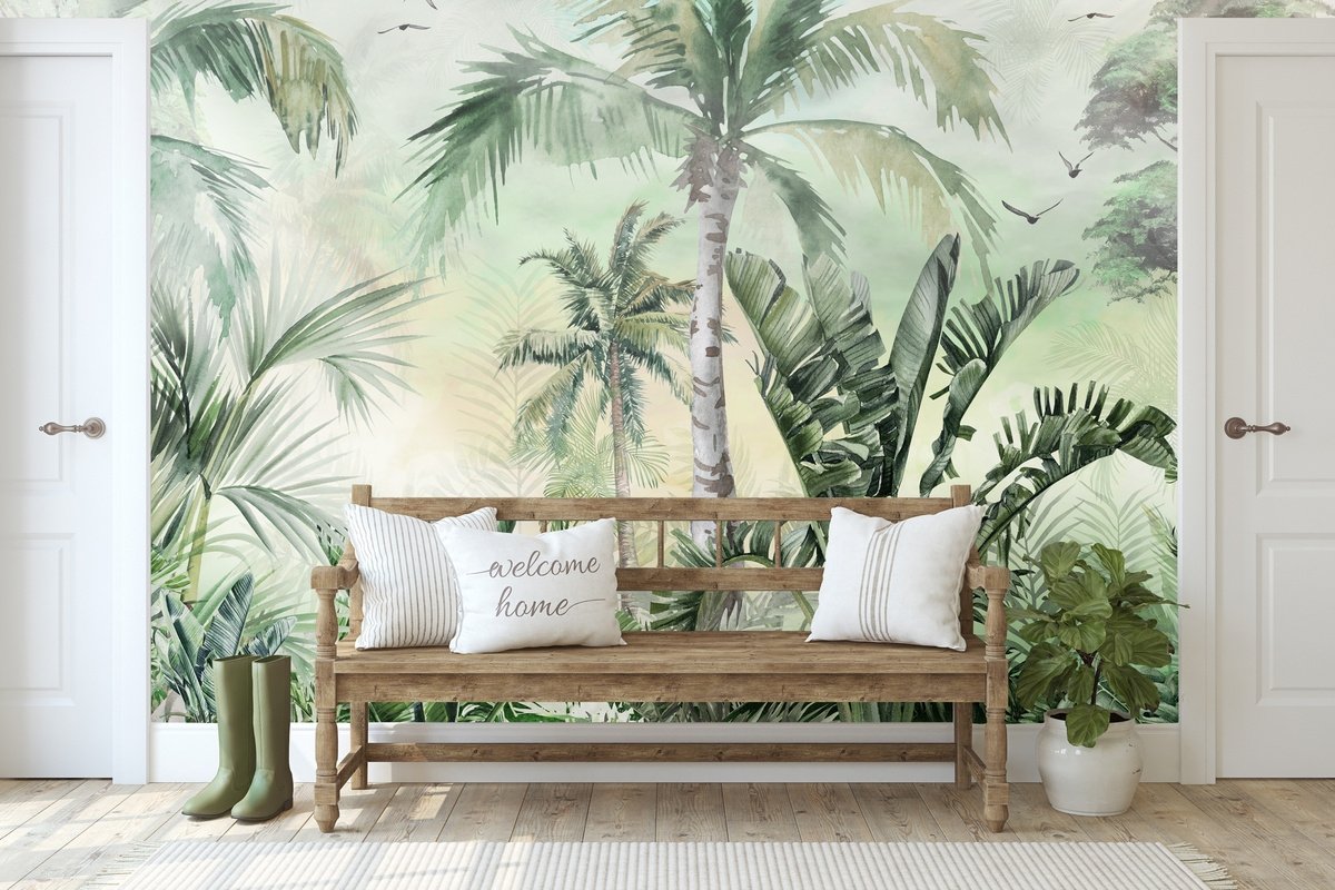 Exotic Palm Tree Landscape Wallpaper Mural - Peel and Stick