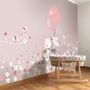 Niedlicher Hase mit Rosa Ballons und Kleinen Blumen Wandtattoo