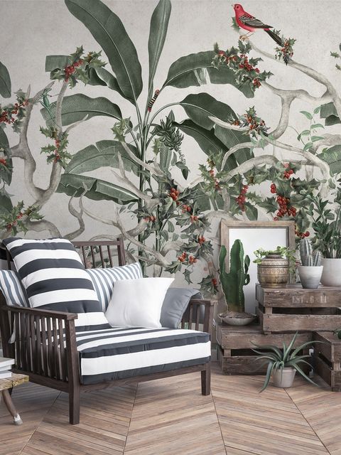 Tropical Leaves with Berries Wallpaper Mural