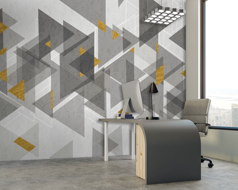 Watercolor Yellow Gray Triangle Geometric Wallpaper Mural
