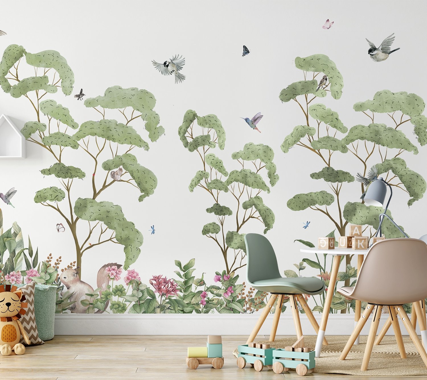 Kids Tropical Forest with Cute Rabbits Wallpaper Mural - Peel and Stick