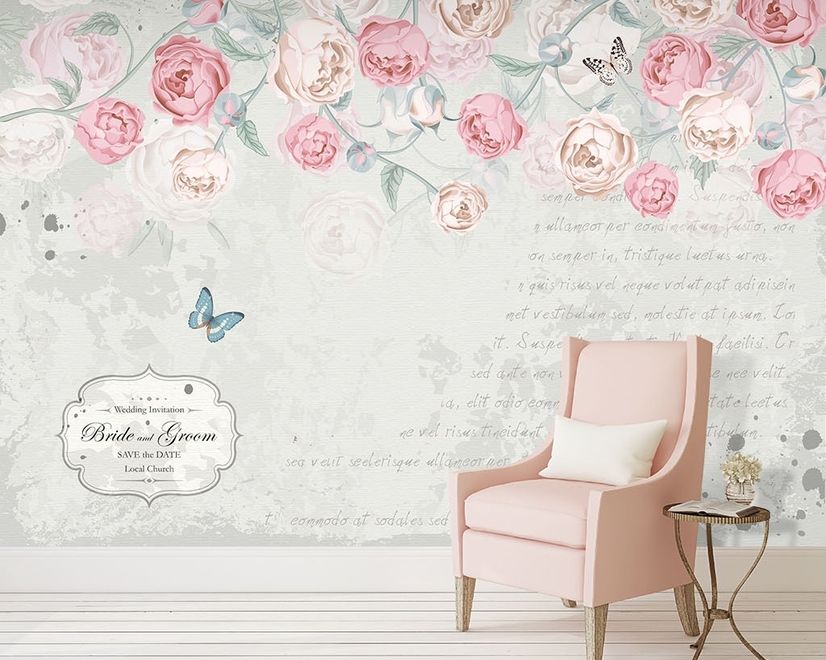 Pink Victorian Vine Flower Wallpaper Mural