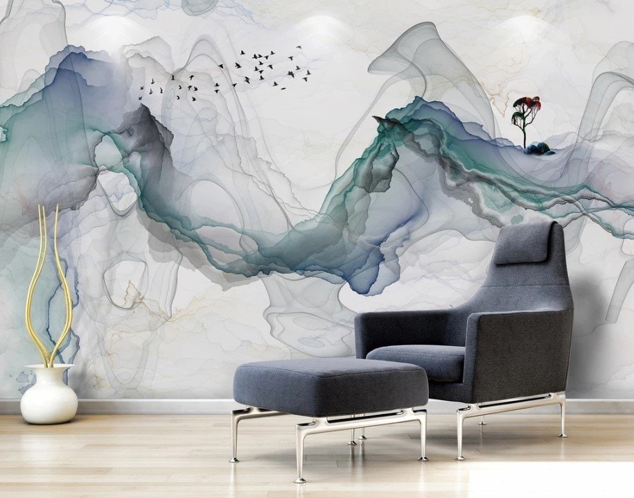 Abstract Colorful Smoke with Tree Wallpaper Mural - Peel and Stick