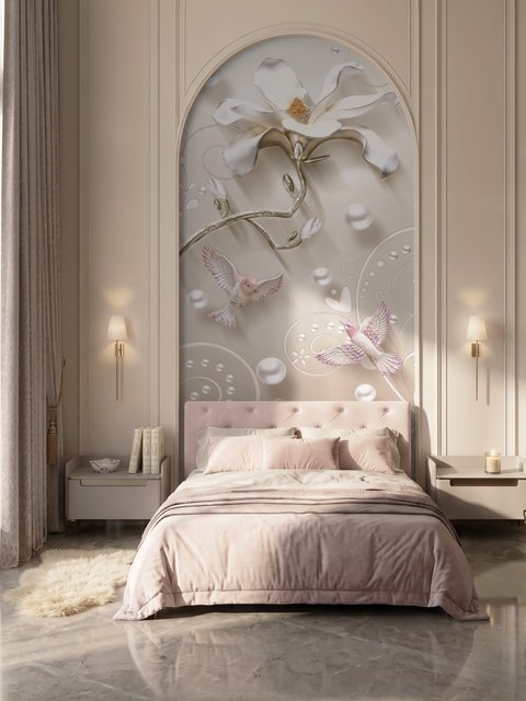 3D-Look Blumen mit Perlen Lux Blumen Fototapete