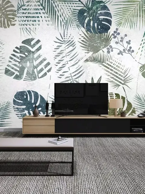 Retro Tropical Leaf Pattern Wallpaper Mural