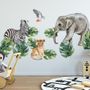 Stickers muraux animaux tropicaux avec feuilles pour enfants