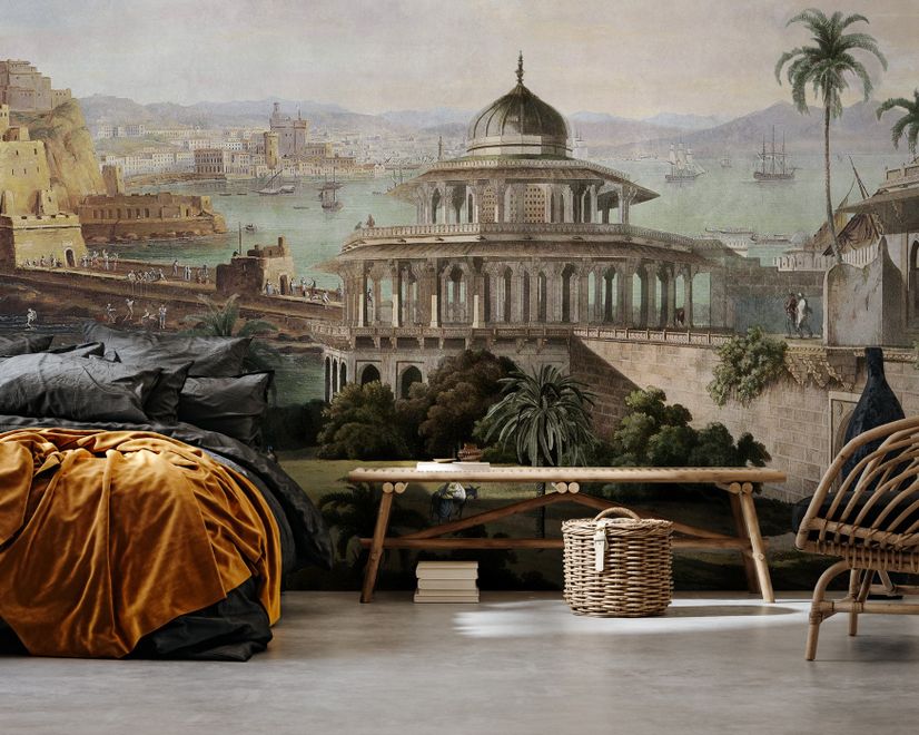 Historische Fototapete mit Altstadtlandschaft und Schloss