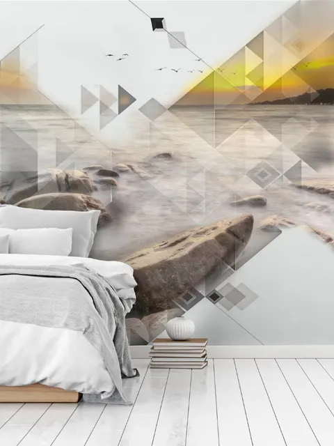 3D  Look Geometric Sea Landscape Wallpaper Mural