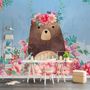Flowery Cartoon Bear Wallpaper Mural