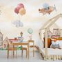 Watercolor Cute Houses with Flying Animals Wallpaper Mural for Kids