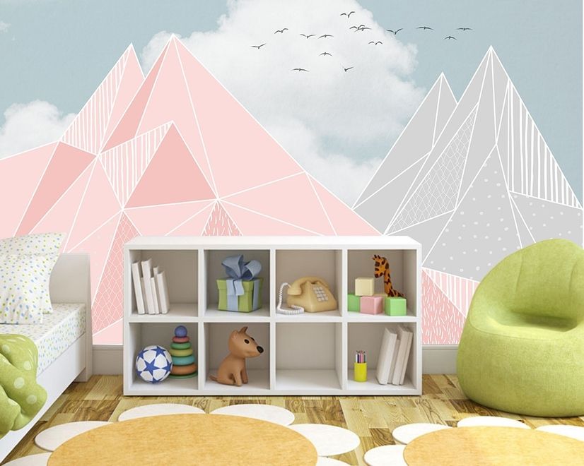 Pink Gray Polygonal Mountain Wallpaper Mural