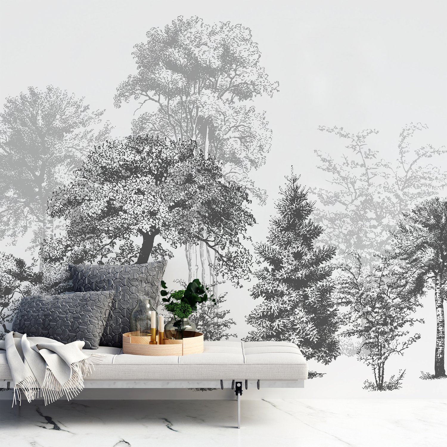 Black and White Forest Wallpaper Mural - Peel and Stick