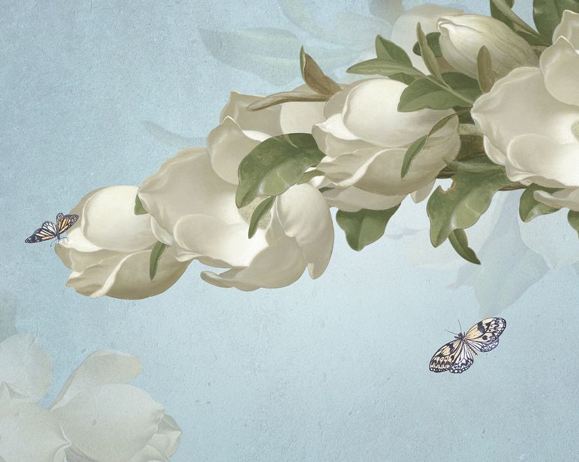 Gardenia Floral and Butterfly Wallpaper Mural