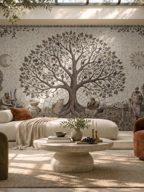 Ancient Roman Garden Tree With Mosaic Art Wallpaper Mural 