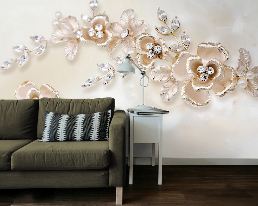 Cream Jewellery Rose Floral Wallpaper Mural