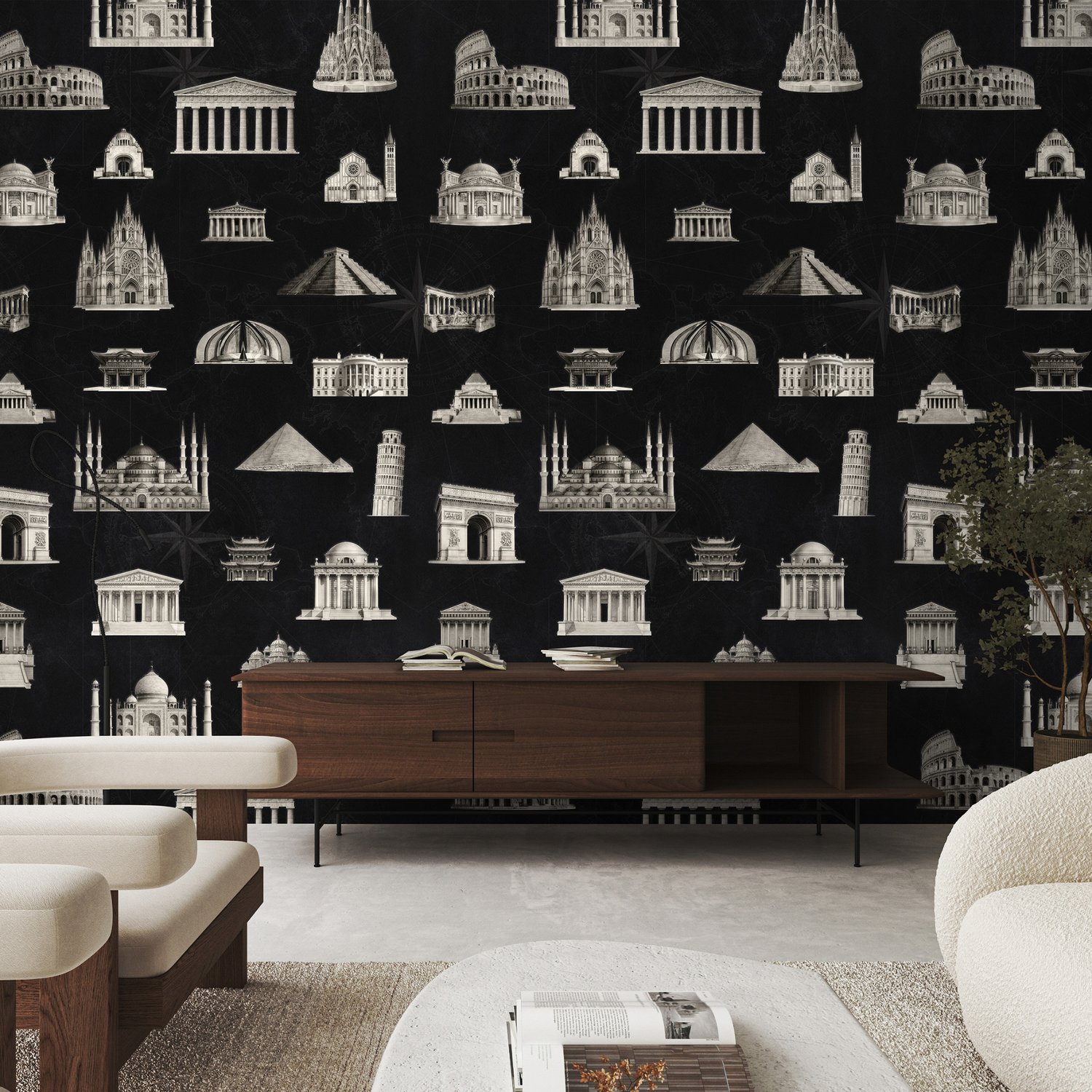 Vintage World Architecture Sketch Wallpaper Mural - Selbstklebende