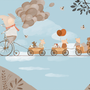 Elephant on Bicycle with Cute Animals Wallpaper Mural