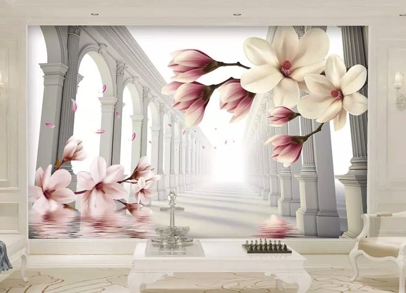 Magnolienblüte mit Säule Fototapete