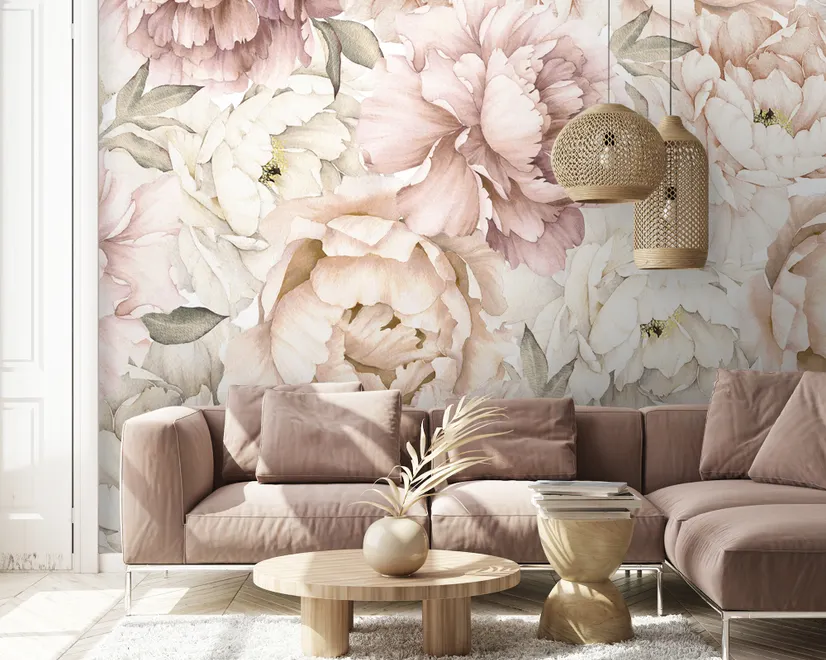 Nursery Pastel Peony Watercolor Floral For Girls Wallpaper Mural