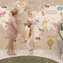 Kids Wooden Style World Map with Colorful Animal Silhouette Wallpaper Mural