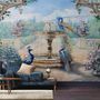 Painting Garden with Fountain, Peacock and Roman Column Wallpaper Mural