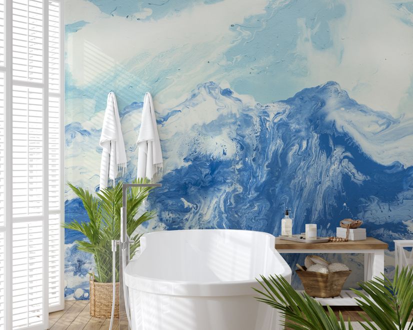 Papier peint panoramique paysage montagneux bleu acrylique