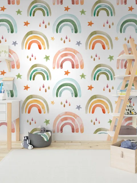 Kids Colorful Rainbow with Drops Wallpaper Mural