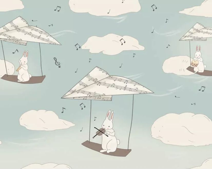 Kids Paper Plane and Animal Wallpaper Mural