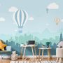 Hot Air Balloon and Blue City Landscape Wallpaper Mural