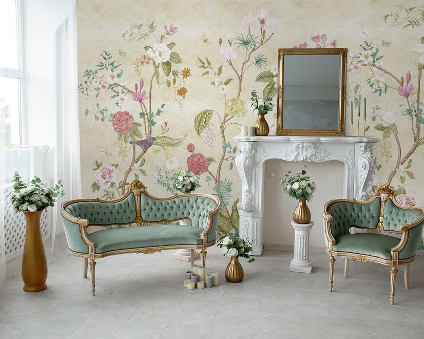 Colorful Chinoiserie Floral Wallpaper Mural