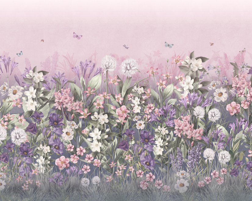 Sanfte blühende Blumenwiese Fototapeten für Kinder