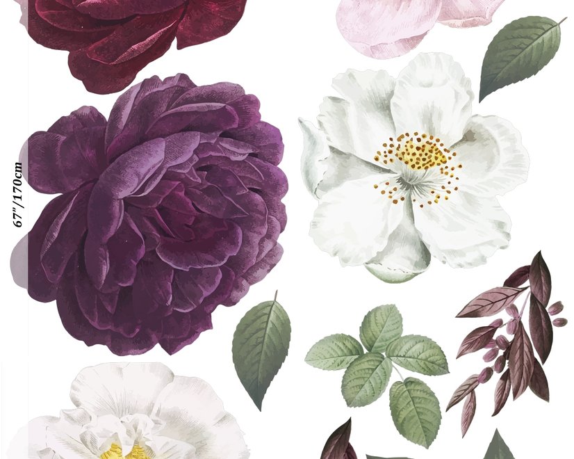 Colorful Peony and White Daisy Floral Bouqets Wall Decal Sticker